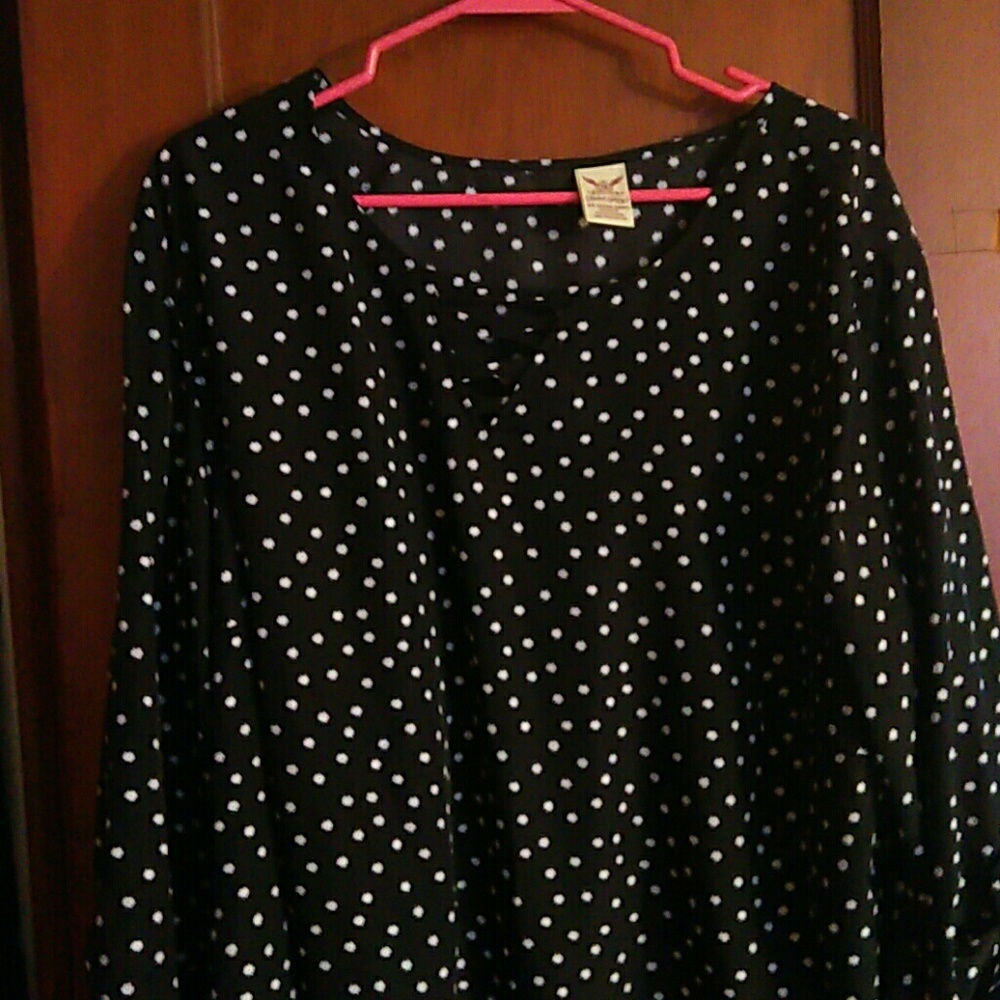 Faded glory black polka dot blouse
